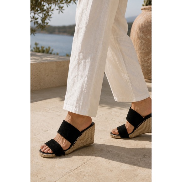 Vince Shoes - NEW Vince Garlin Black Suede Espadrille Wedge Sandals Square Toe‎ 8.5 Spain